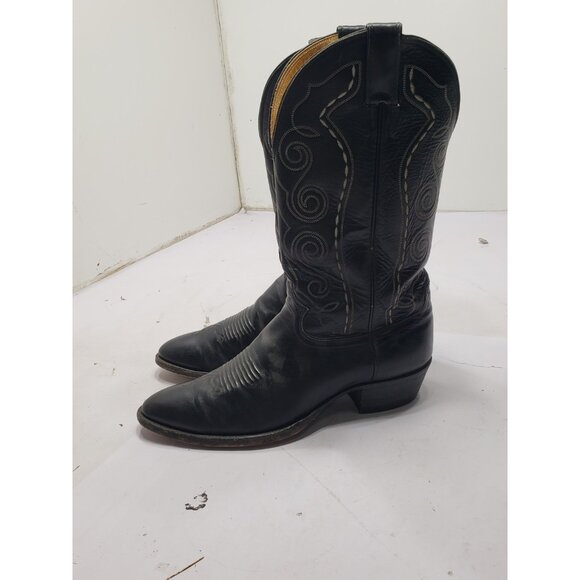 Justin Mens Size 10.5D Black Leather Cowboy Western Embroidered Boots Style 1773 - Picture 4 of 7